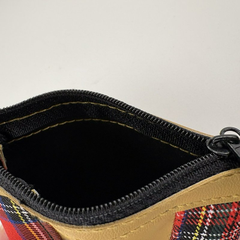 Vintage Disney Mickey Mouse Plaid Coin Purse Wallet Zip Pouch Tartan 4.5”