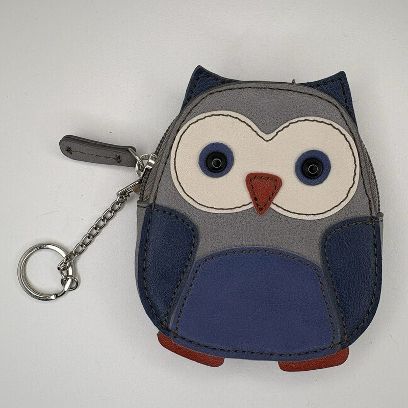 Relic Owl Coin Purse Keychain Gray Blue Red Faux Leather Zip Pouch Wallet Bag