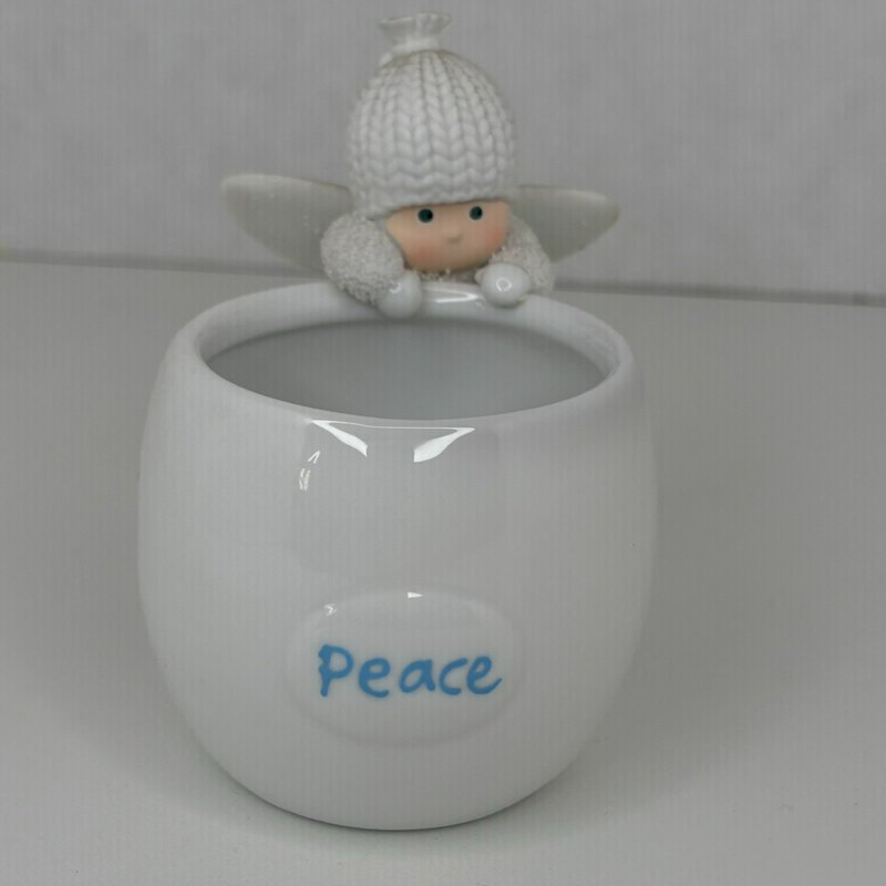 Department 56 Snowbabies Peace Angel Tealight Candle Holder 4” Glitter Wings