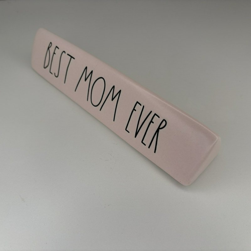 Rae Dunn Artisan Collection Best Mom Ever Pink Ceramic Desk Plaque Sign Magenta