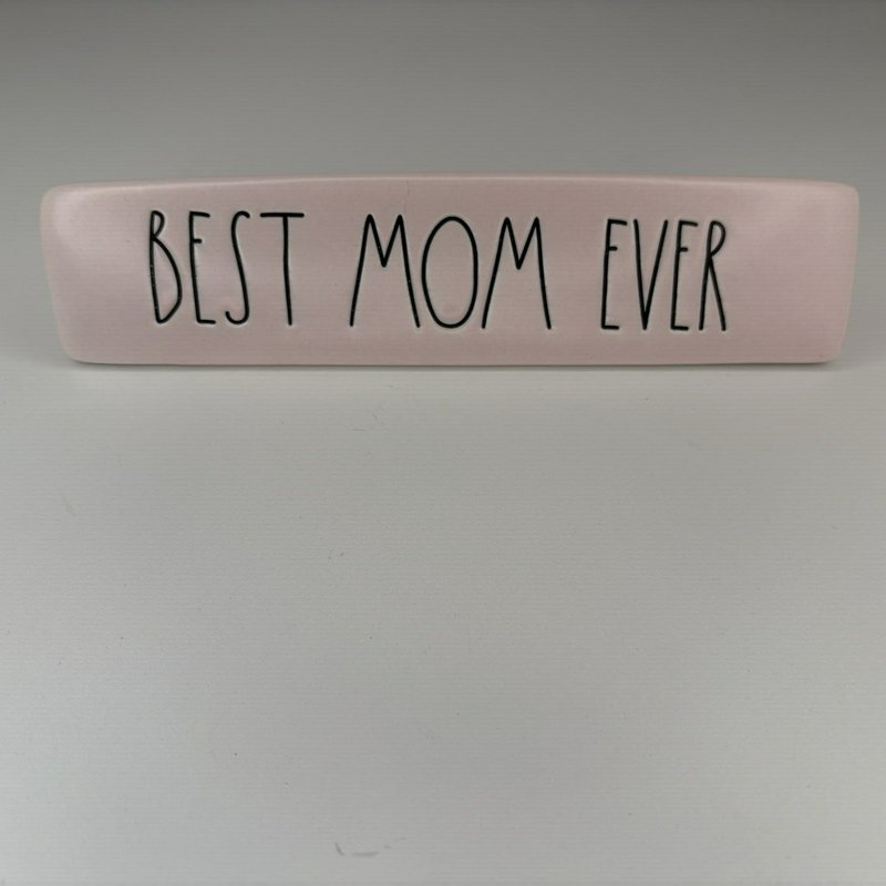 Rae Dunn Artisan Collection Best Mom Ever Pink Ceramic Desk Plaque Sign Magenta