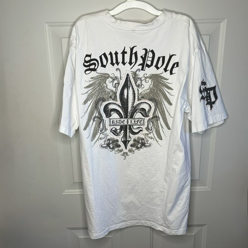 Vintage Southpole Ride 4 Life Graphic T-Shirt White XL Gothic Fleur-de-Lis Wings