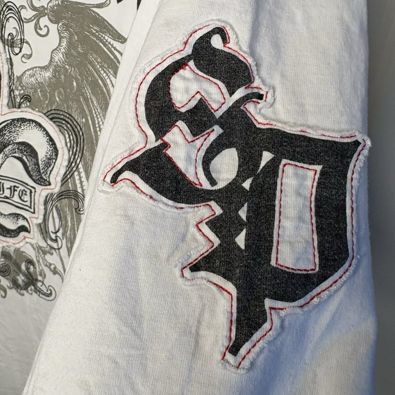 Vintage Southpole Ride 4 Life Graphic T-Shirt White XL Gothic Fleur-de-Lis Wings