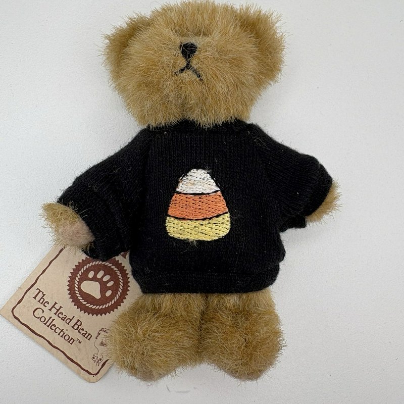 Boyds Head Bean Collection Halloween Cat & Bear Plush Set Candy Corn & Pumpkin