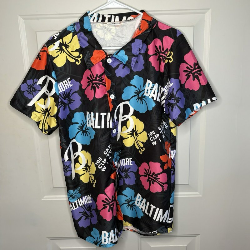 Baltimore Orioles Hawaiian Shirt Men’s M Floral “You Can’t Clip These Wings”
