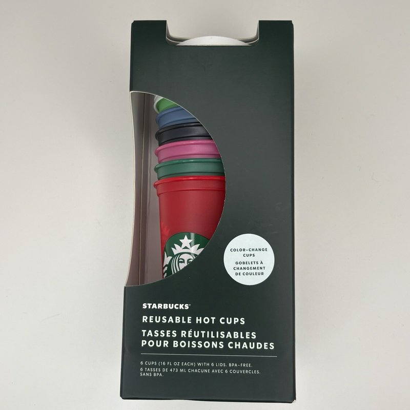 Starbucks Reusable Color-Changing Hot Cups 16oz Set of 6 w/ Lids 2021 NIB 