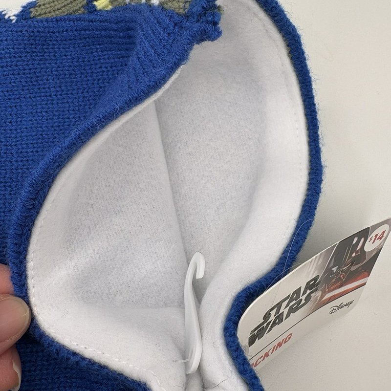 Star Wars Yoda Knit Christmas Stocking Disney NWT Blue Green Diamond Pattern 18"