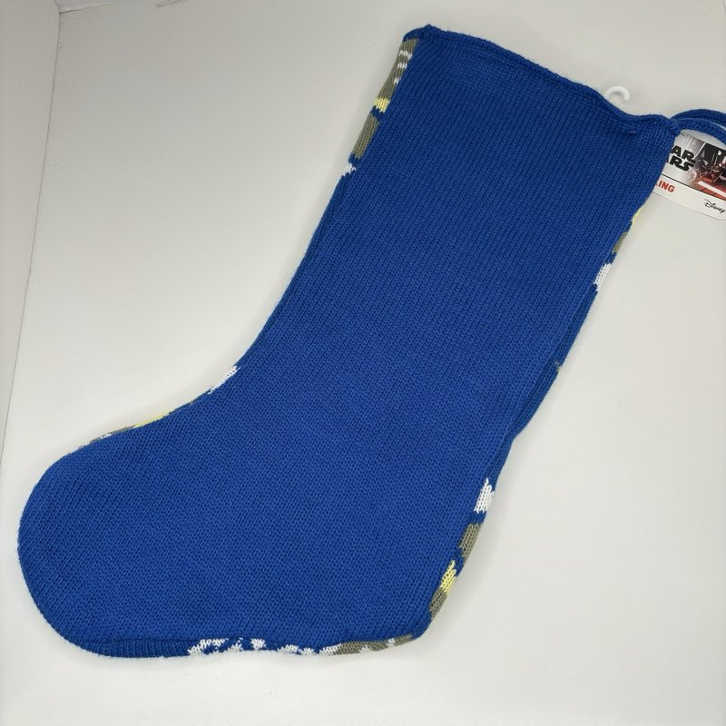 Star Wars Yoda Knit Christmas Stocking Disney NWT Blue Green Diamond Pattern 18"