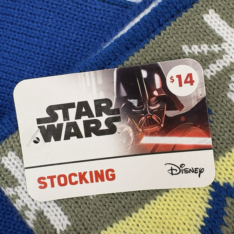 Star Wars Yoda Knit Christmas Stocking Disney NWT Blue Green Diamond Pattern 18"