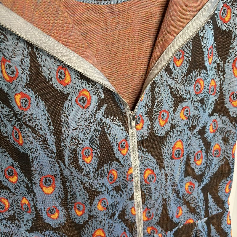 LuLaRoe Amelia Dress XL Peacock Feather Print Brown Blue Fit Flare Pockets