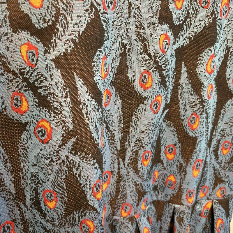 LuLaRoe Amelia Dress XL Peacock Feather Print Brown Blue Fit Flare Pockets