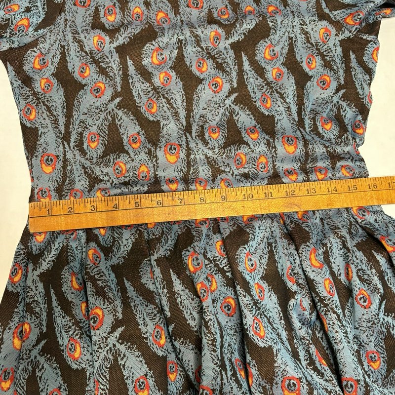 LuLaRoe Amelia Dress XL Peacock Feather Print Brown Blue Fit Flare Pockets