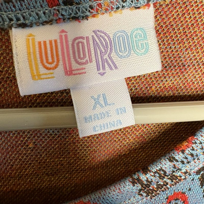 LuLaRoe Amelia Dress XL Peacock Feather Print Brown Blue Fit Flare Pockets