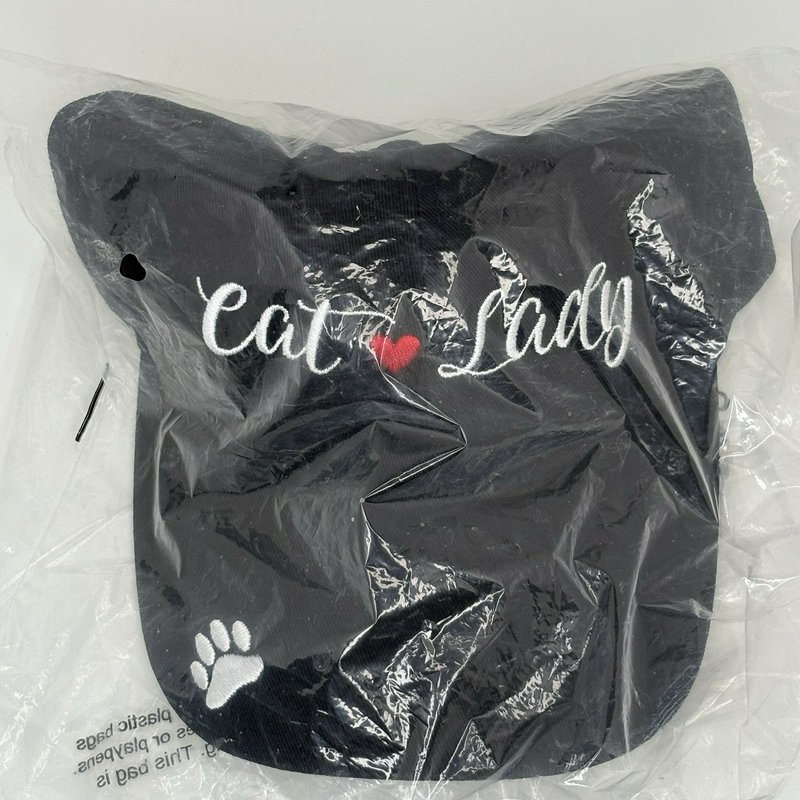 Cat Lady Black Baseball Cap Embroidered Heart Paw 100% Cotton New Sealed