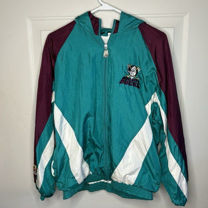 Vintage 1990s Mighty Ducks Youth XL Windbreaker & Pants Set Teal Purple White