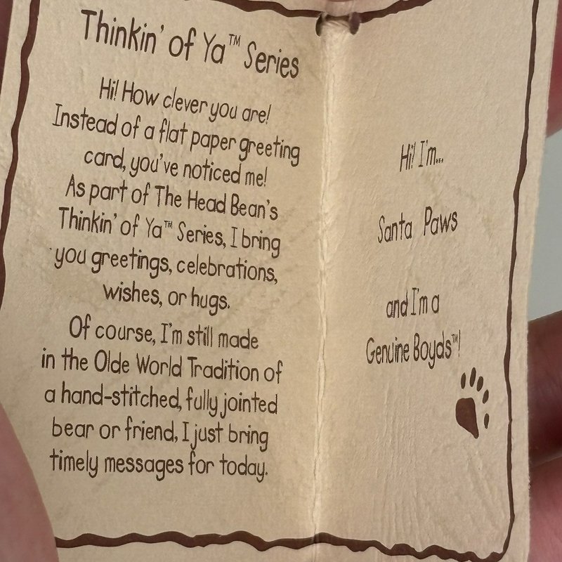 Boyds Bears Santa Paws Dog Plush Thinkin’ of Ya Series 2005 w/ Tag Christmas