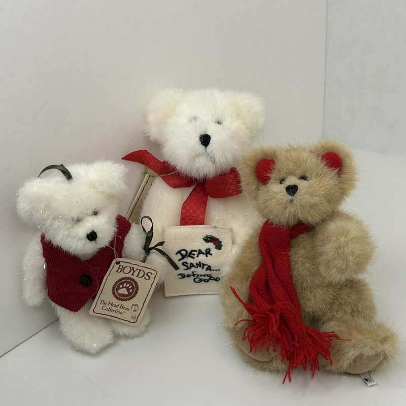 Lot of 3 Boyds Bears Christmas Plush Webster Lil' Muffelbeary Ornament Head Bean