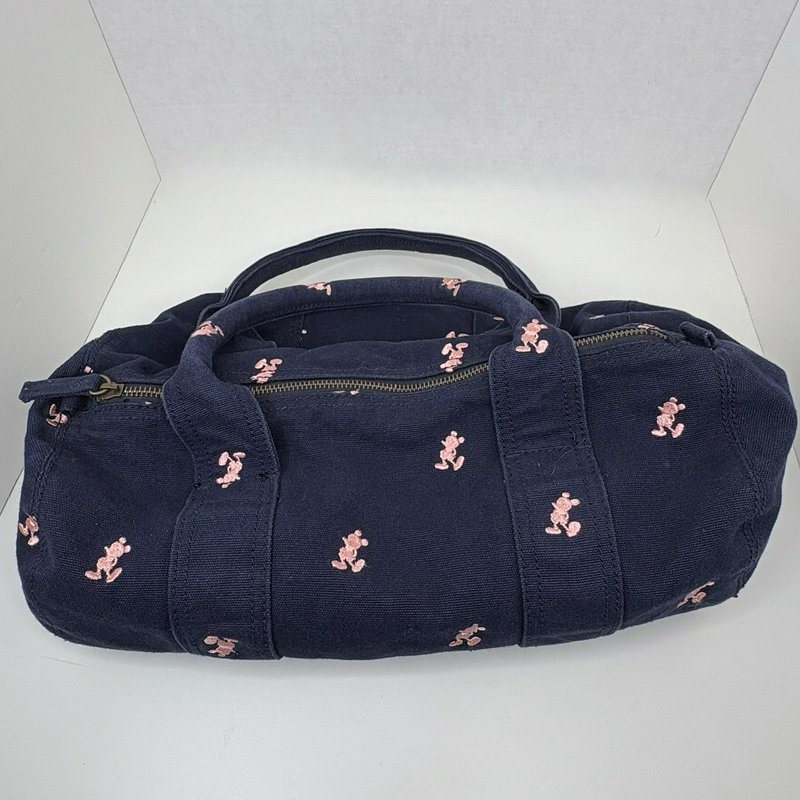 Disney Parks Navy Canvas Duffle Bag Pink Mickey Embroidery 14” Travel Gym Tote