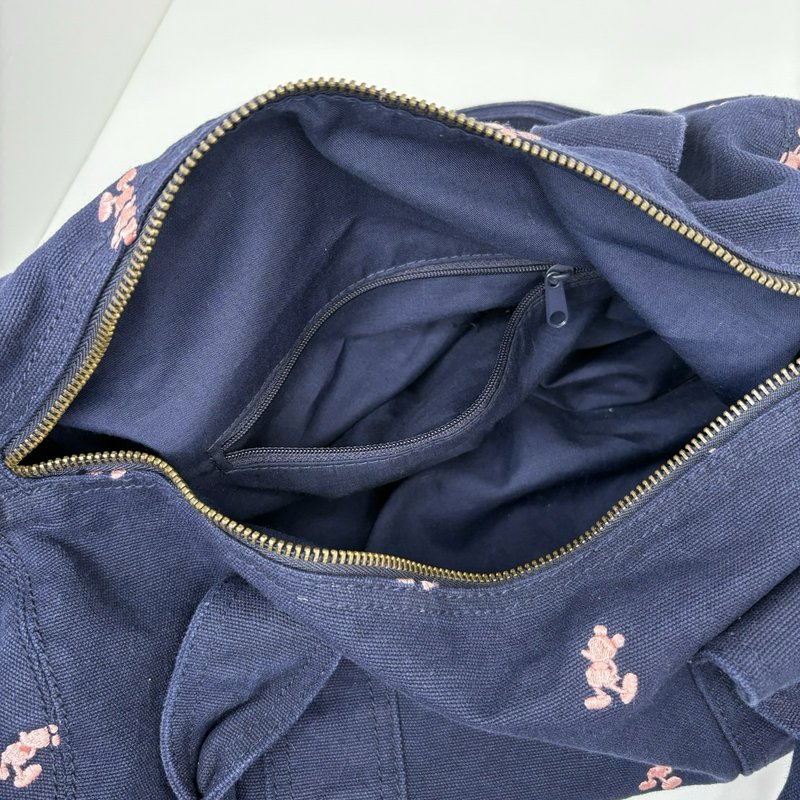 Disney Parks Navy Canvas Duffle Bag Pink Mickey Embroidery 14” Travel Gym Tote