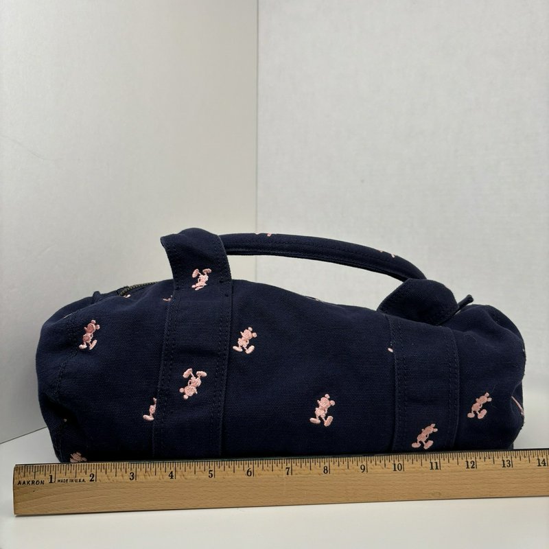 Disney Parks Navy Canvas Duffle Bag Pink Mickey Embroidery 14” Travel Gym Tote