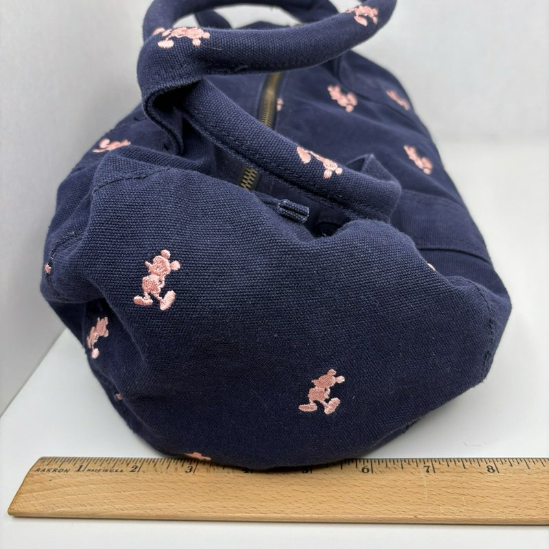 Disney Parks Navy Canvas Duffle Bag Pink Mickey Embroidery 14” Travel Gym Tote