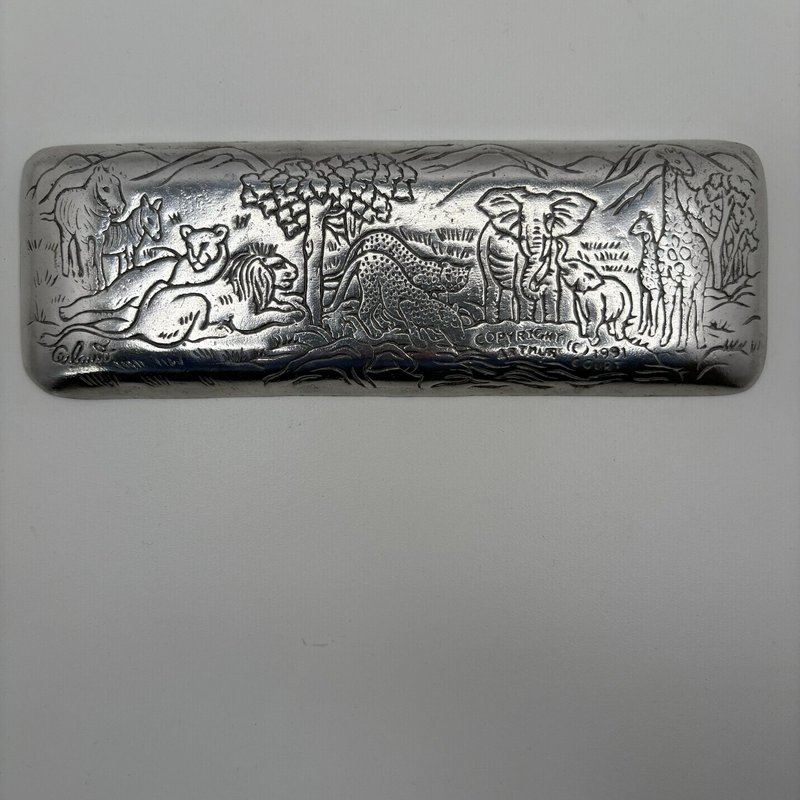 Arthur Court 1991 African Safari Aluminum Tray 8” Retired Wildlife Scene