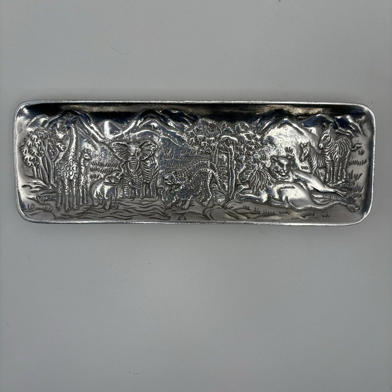 Arthur Court 1991 African Safari Aluminum Tray 8” Retired Wildlife Scene