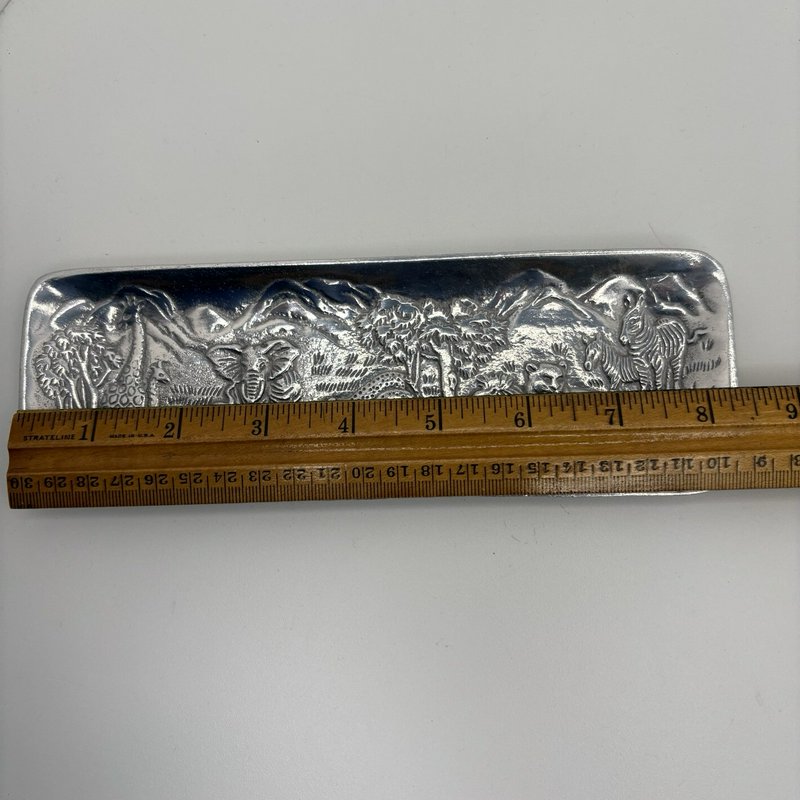 Arthur Court 1991 African Safari Aluminum Tray 8” Retired Wildlife Scene