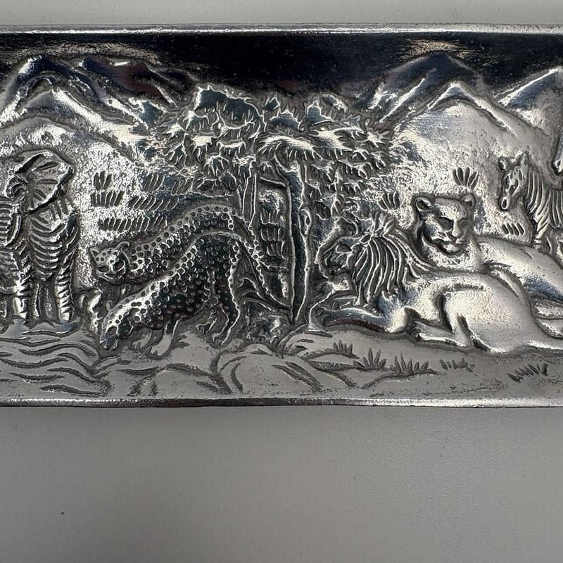 Arthur Court 1991 African Safari Aluminum Tray 8” Retired Wildlife Scene