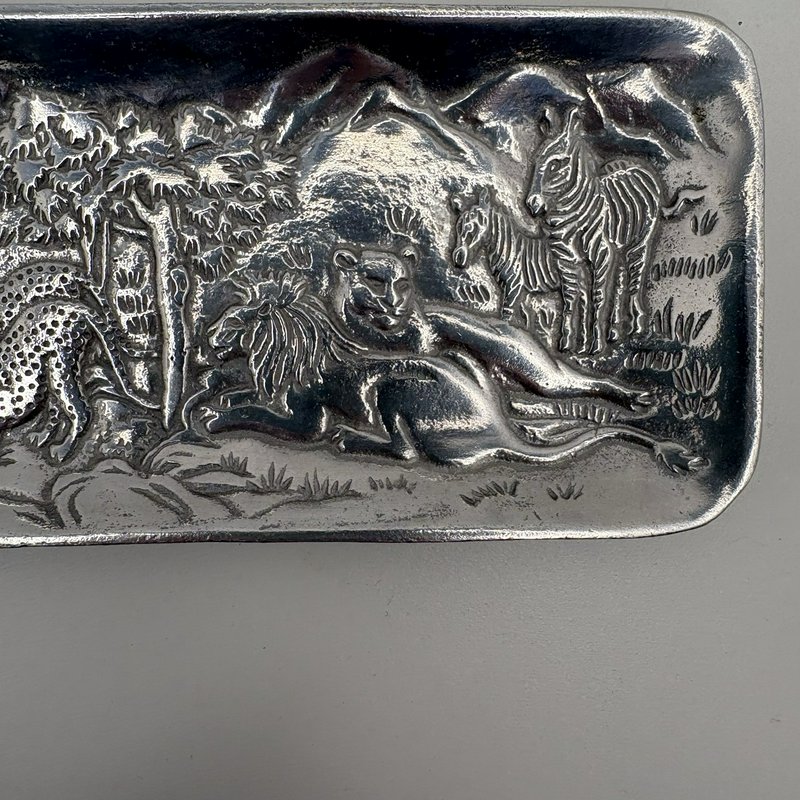 Arthur Court 1991 African Safari Aluminum Tray 8” Retired Wildlife Scene