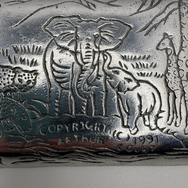 Arthur Court 1991 African Safari Aluminum Tray 8” Retired Wildlife Scene