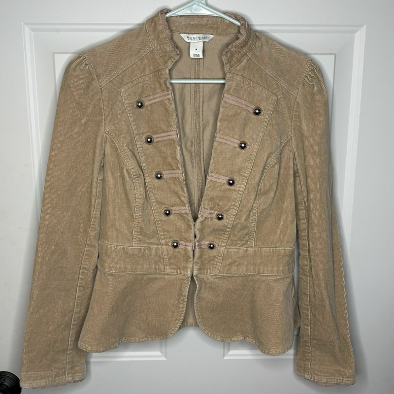 White House Black Market Corduroy Military Peplum Jacket Tan Size 8 NWOT