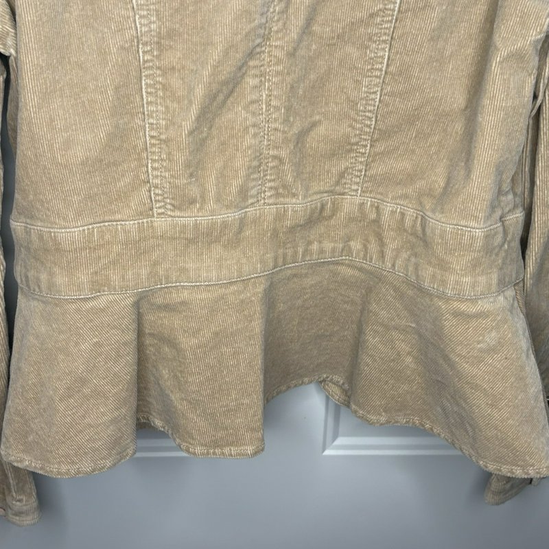 White House Black Market Corduroy Military Peplum Jacket Tan Size 8 NWOT