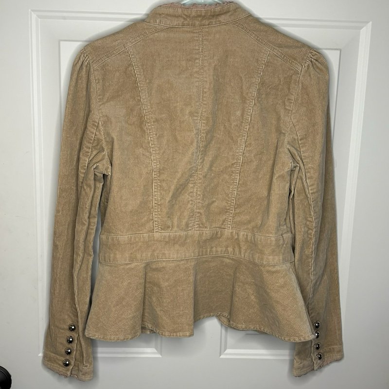White House Black Market Corduroy Military Peplum Jacket Tan Size 8 NWOT