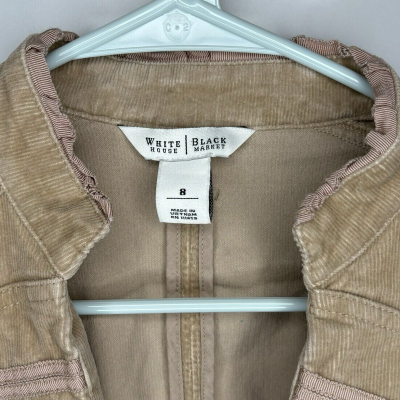 White House Black Market Corduroy Military Peplum Jacket Tan Size 8 NWOT