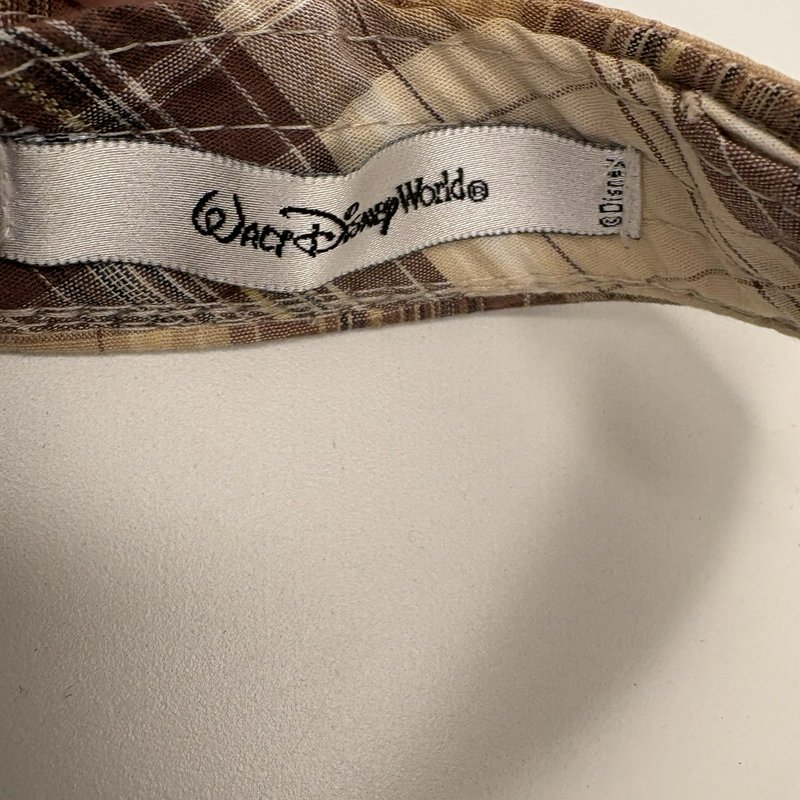 Walt Disney World Plaid Visor Hat Brown Tan Embroidered Mickey Golf Cap Disney