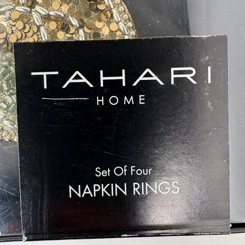 Tahari Home Beaded Pumpkin Napkin Rings Set of 4 New in Box Fall Table Decor
