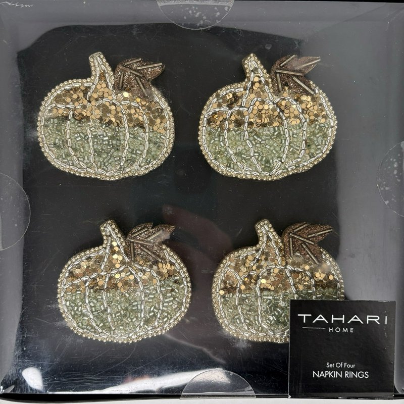 Tahari Home Beaded Pumpkin Napkin Rings Set of 4 New in Box Fall Table Decor