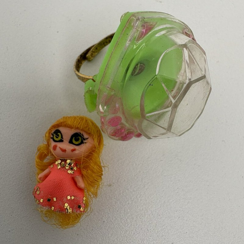 Vintage 1967 Mattel Jewel Kiddles Green Heart Ring Doll Hong Kong