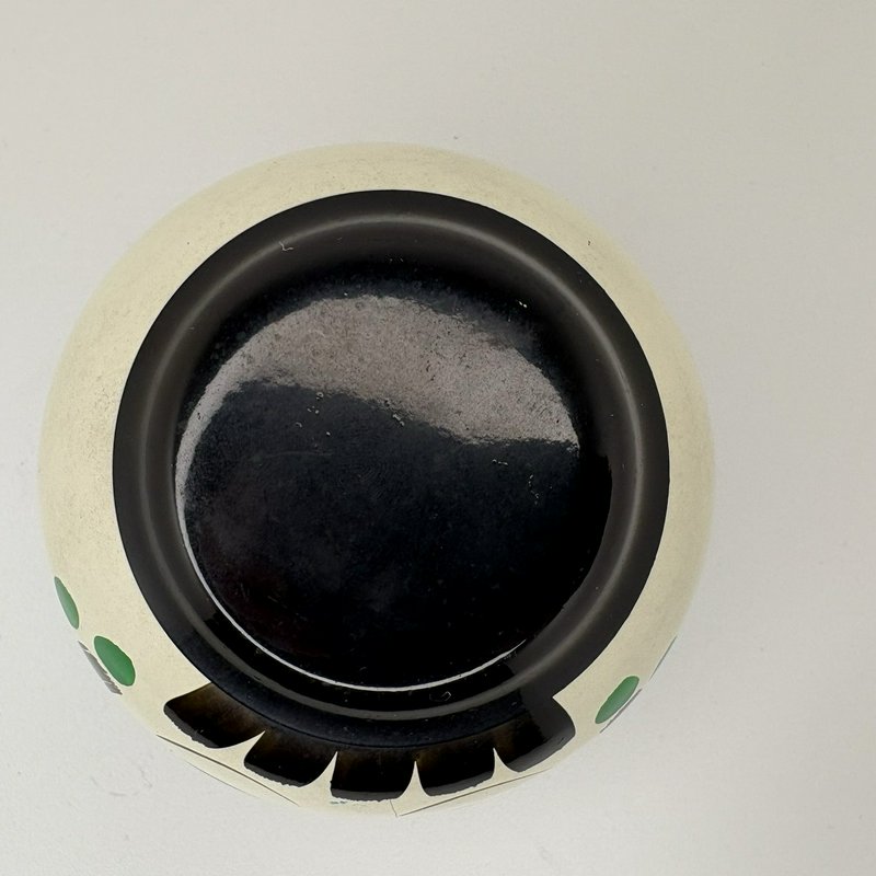 Vintage OMC Japan Kokeshi Doll Lacquerware Bowl Blue 3” Lidded Candy Dish