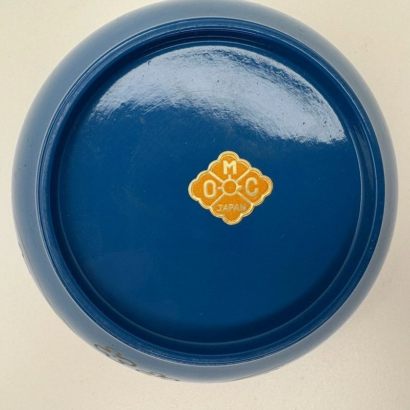 Vintage OMC Japan Kokeshi Doll Lacquerware Bowl Blue 3” Lidded Candy Dish