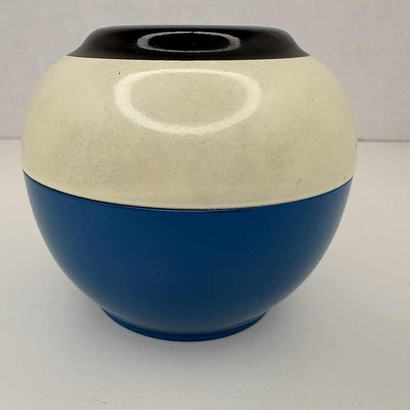 Vintage OMC Japan Kokeshi Doll Lacquerware Bowl Blue 3” Lidded Candy Dish