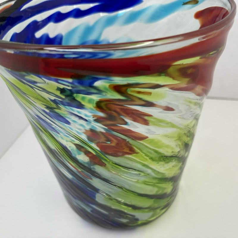 Hand Blown Art Glass Vase Multicolor Swirl Studio Style 8.5” Heavy Murano Look