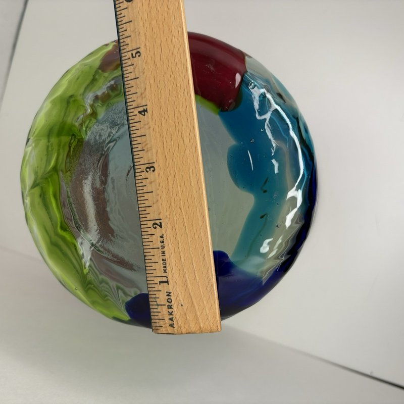 Hand Blown Art Glass Vase Multicolor Swirl Studio Style 8.5” Heavy Murano Look