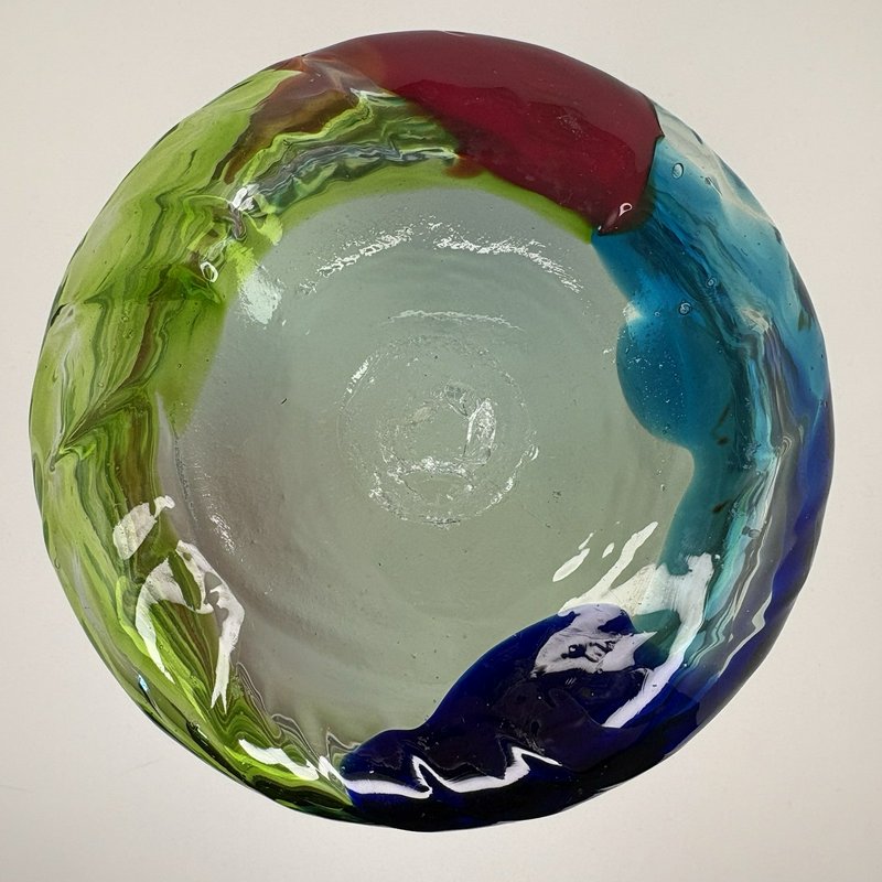 Hand Blown Art Glass Vase Multicolor Swirl Studio Style 8.5” Heavy Murano Look