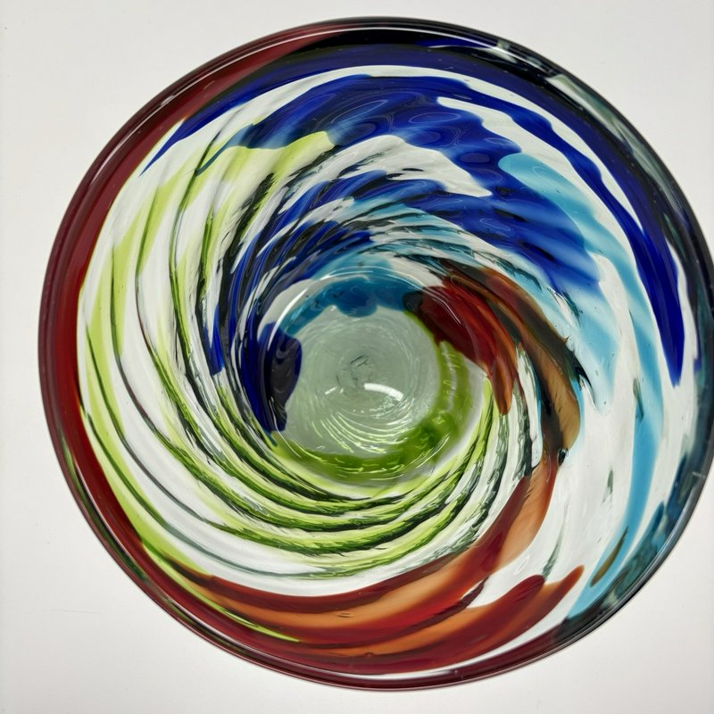 Hand Blown Art Glass Vase Multicolor Swirl Studio Style 8.5” Heavy Murano Look