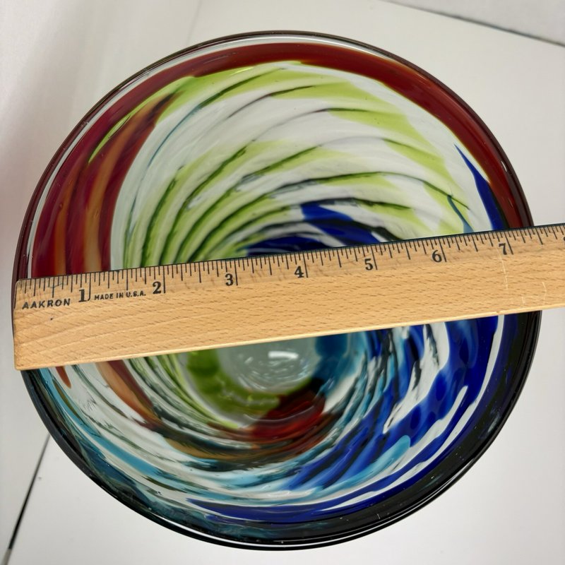 Hand Blown Art Glass Vase Multicolor Swirl Studio Style 8.5” Heavy Murano Look