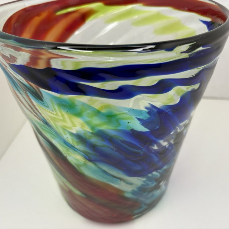 Hand Blown Art Glass Vase Multicolor Swirl Studio Style 8.5” Heavy Murano Look