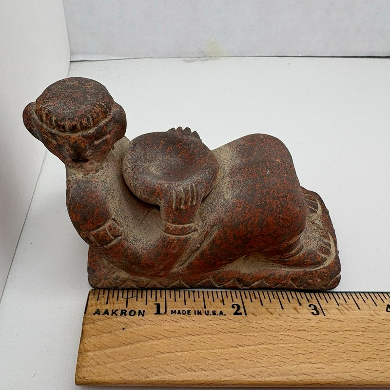 Mexican Terracotta Chacmool Style Reclining Figure Vintage Folk Art Sculpture