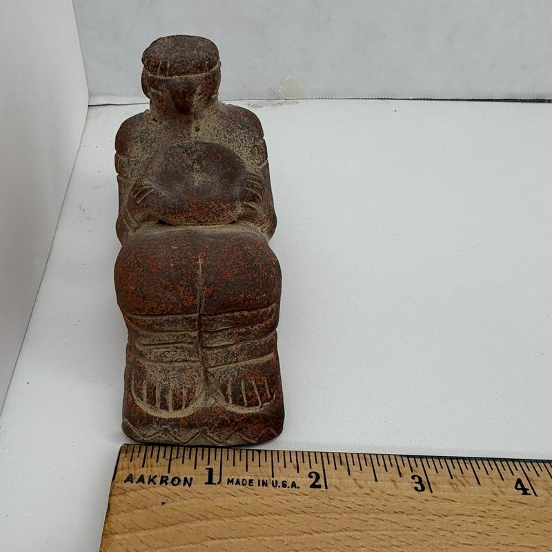 Mexican Terracotta Chacmool Style Reclining Figure Vintage Folk Art Sculpture